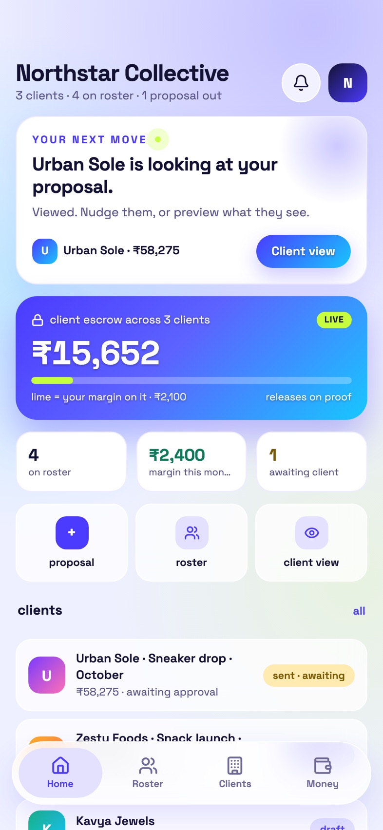 CollabKeep agency app roster screen
